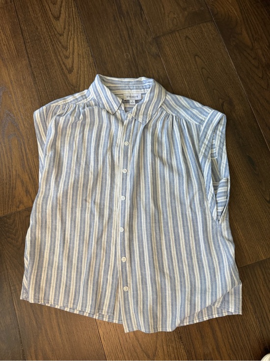 Evereve Tops - Evereve Light Blue and White Striped Sleeveless Button-Down Top